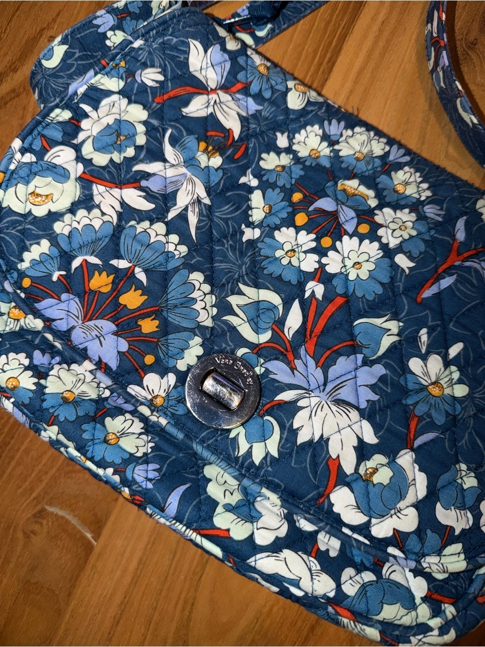 Vera Bradley Navy Blue Floral Quilted Crossbody with Orange Accents